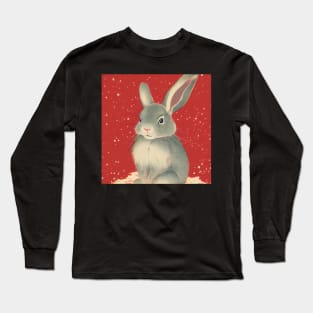 Grey Mini Rex Rabbit in Christmas Pride Red Christmas Animal Bunny Mom Long Sleeve T-Shirt